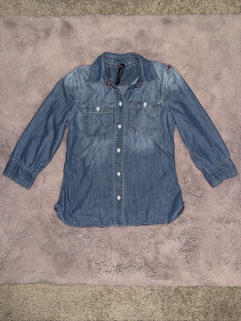 Seven 7 Shirt Womens Chambray Denim Jean LS Size S 
Light Blue Wash 100% Cotton